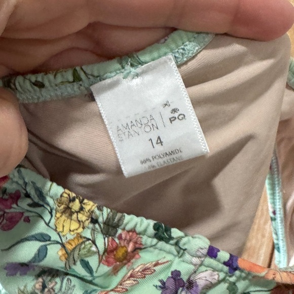 PQ Swim one piece swimsuit Amanda Stanton Kinsley Ruffle Green Floral Strappy - Picture 8 of 8